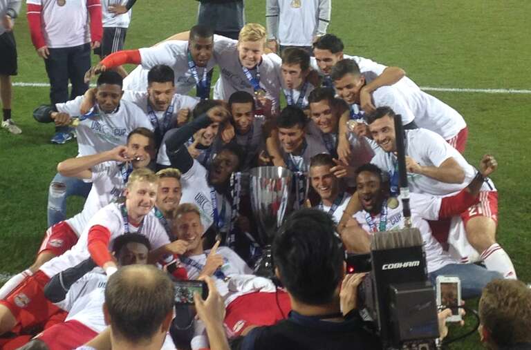 New York Red Bulls II celebrating their USL Cup victory on October 23, 2016.