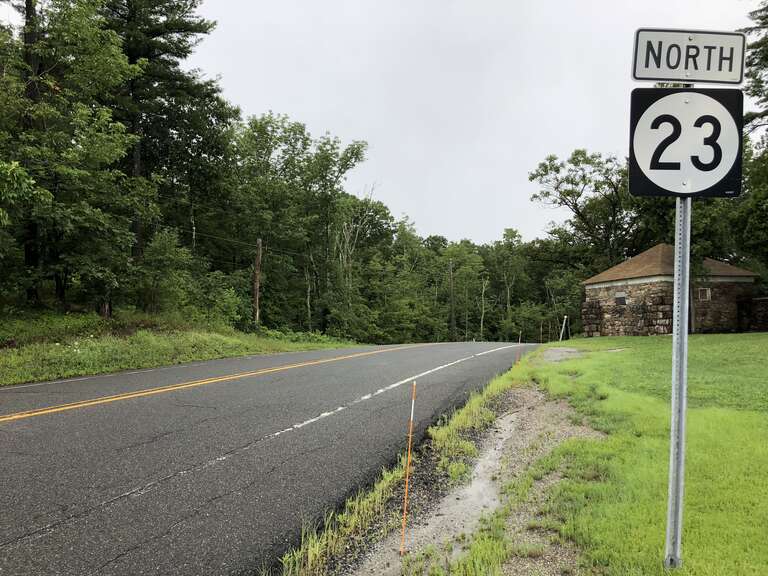 View north along New Jersey State Route 23 just north of the main entrance to High Point State Park in Wantage Township, Sussex County, New Jersey