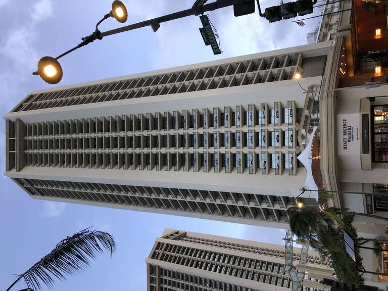 View of the Diamond Head Tower of the Hyatt Regency Waikiki Resort and Spa in Waikiki, Honolulu, Oahu, Hawaii