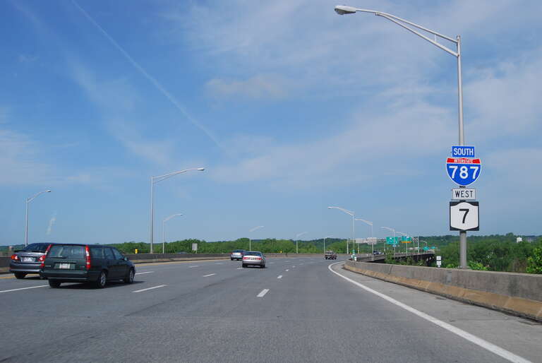 Very north end of Interstate 787 (on the Collar City Bridge) in Troy, New York, United States