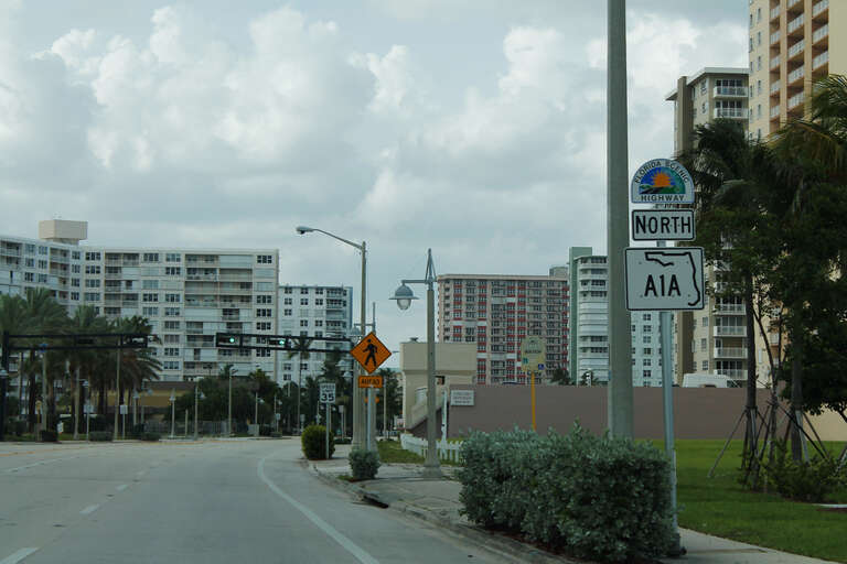 State Road A1A near the high rise buildings in Pompano Beach, Florida.