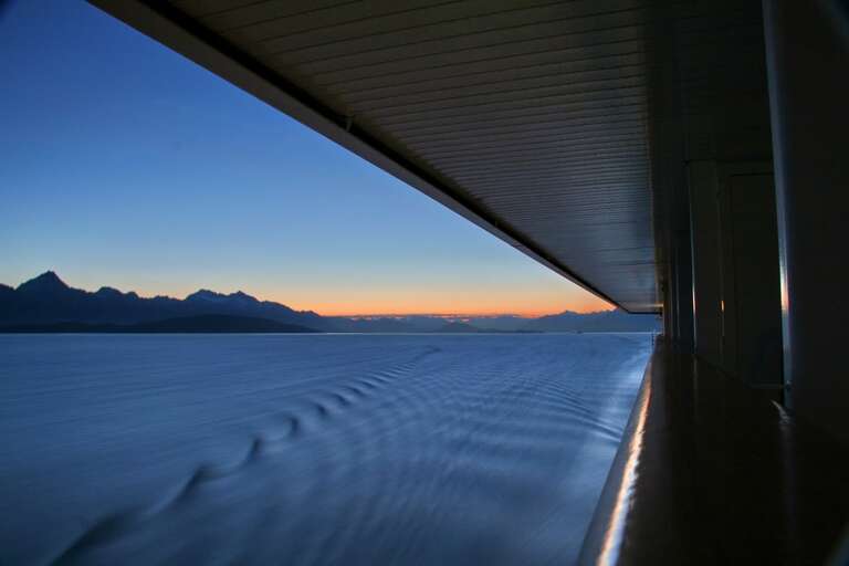 Approaching the glaciers in Alaska by cruise ship.