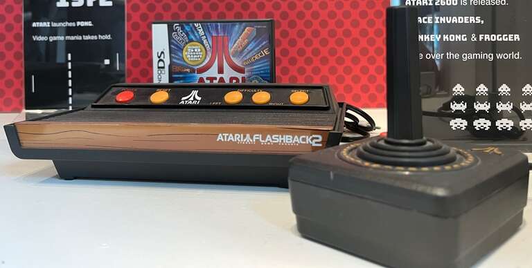 Atari Flashback 2 on display at the Imagination Station in Toledo, Ohio. This was located at the entrance of the museum to advertise for the Game Changes exhibit.