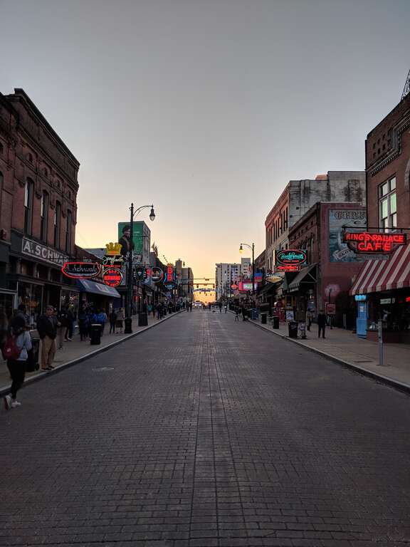 Beale Street, Memphis, TN at sunset.