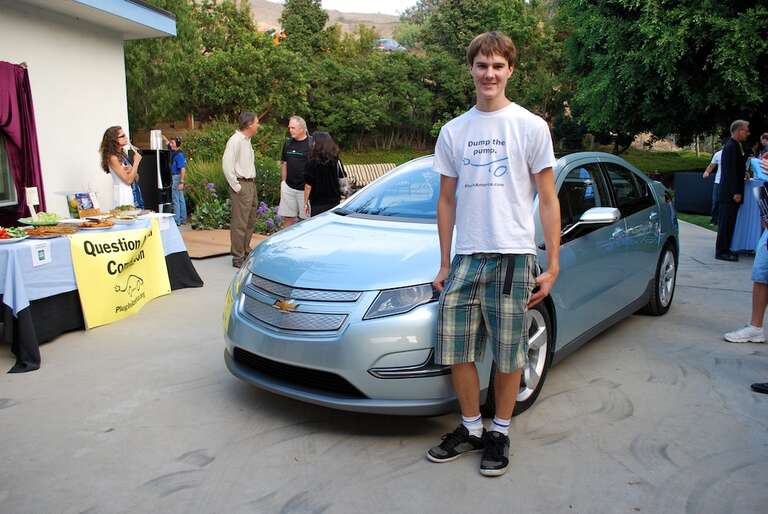 Plug In America's stellar volunteer Colby Trudeau who would much prefer a plug-in Chevy Volt over his gasoline only plug-less Honda Civic Hybrid.
