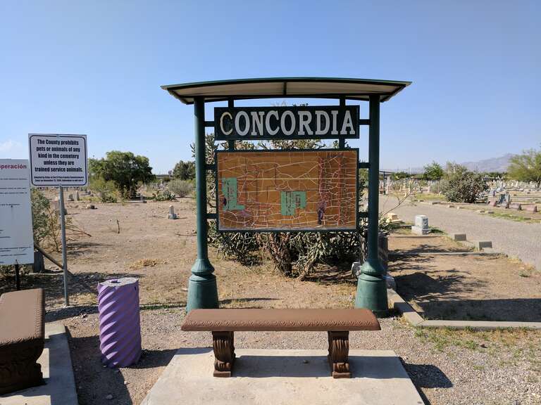 Map and sign at Concordia Cemetery, El Paso, Texas.