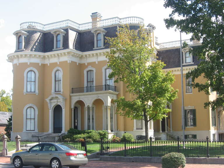 Front of the Culbertson Mansion, located at 914 E. Main Street (State Road 111) in New Albany, Indiana, United States.  Built in 1868, it is listed on the National Register of Historic Places, and it is part of a Register-listed historic district,