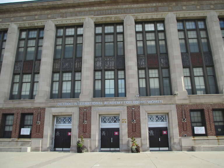 Front of Detroit International Academy for Young Women school located at:
9026 Woodward Ave, Detroit, MI 48202