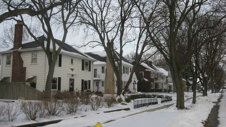 Houses on the northern side of the 1300 block of Foster Parkway in Fort Wayne, Indiana, United States.  This neighborhood is part of the Foster Park Neighborhood Historic District, a historic district that is listed on the National Register of