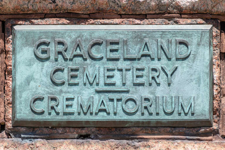 Entrance plaque, Graceland Cemetery, Chicago, Illinois.