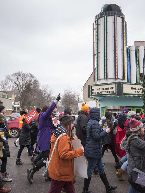 Minneapolis, Minnesota
December 10, 2017
Around 200 people gathered in Powderhorn Park on International Human Rights Day and then marched down Lake Street. The protesters called for the end of human rights abuses in Palestine, Israel, Syria,