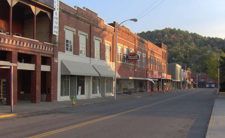 North Main Street in Jellico, Tennessee, in the southeastern United States.  North Main Street is part of the Jellico Commercial Historic District.