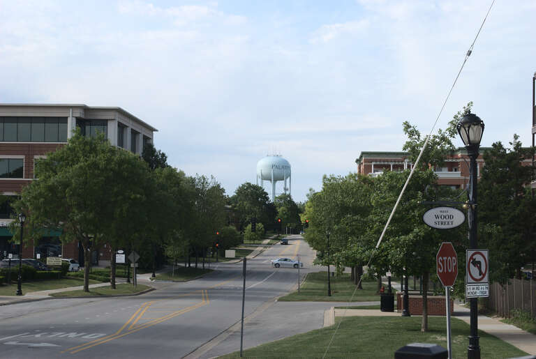 Looking down Smith Street from Wood Street in Palatine, Illinois