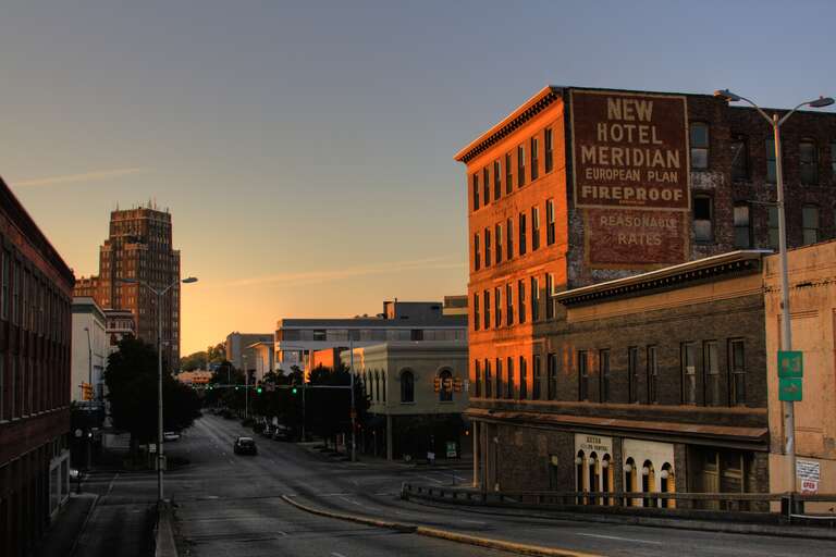 A picture of Meridian Downtown taken from atop the 22nd Ave Bridge