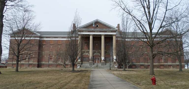 The administration building on the campus of the former Michigan School for the Blind, located at 715 W Willow St, Lansing, MI.