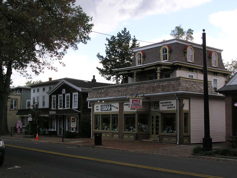 A view of businesses on West Main Street in the Moorestown Historic District in Moorestown Township, NJ.