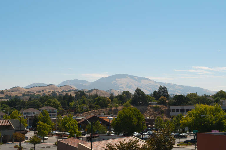 Seen from downtown Walnut Creek.
Mt. Diablo is a key landmark in Northern California. It separates the urban San Francisco Bay Area to the west, from the agricultural San Joaquin Valley to the east.
As Mt. Diablo is located in a part of California