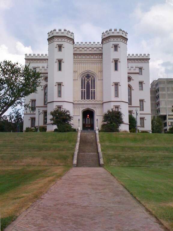 The Old Louisiana State Capitol in Baton Rouge, LA, built in 1849 during the administration of Gov. Isaac Johnson. The view is from the Mississippi River side.