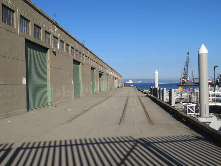 Old tracks on the south side of Pier 48 in October 2020
