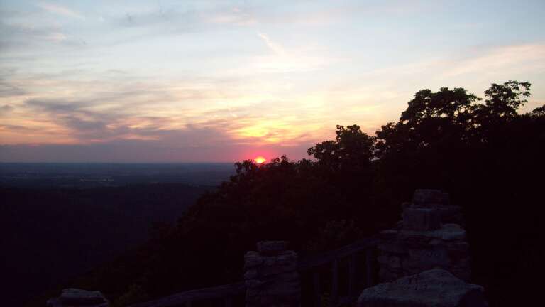 Coopers Rock Overlook at sunset, in the Camp Rhododendron historic district, located in the Coopers Rock State Forest, West Virginia.