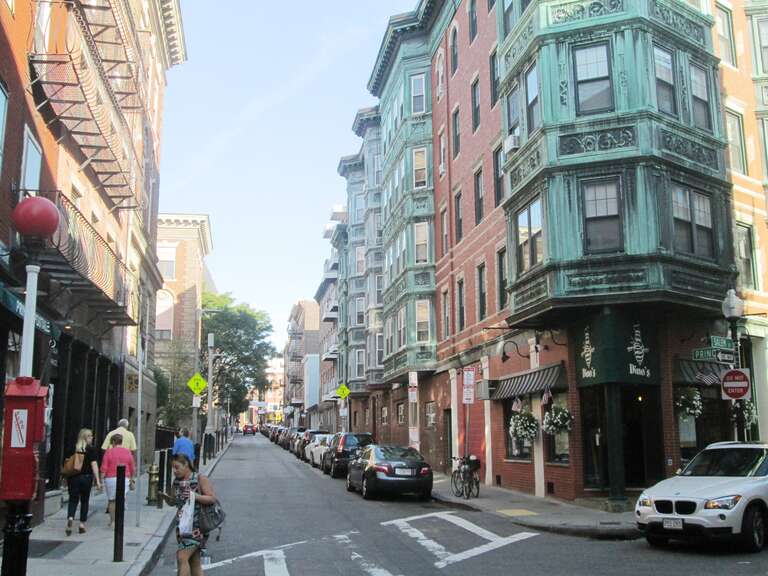 The corner of Prince and Salem Streets in the North End of Boston, looking southeast down Prince Street.