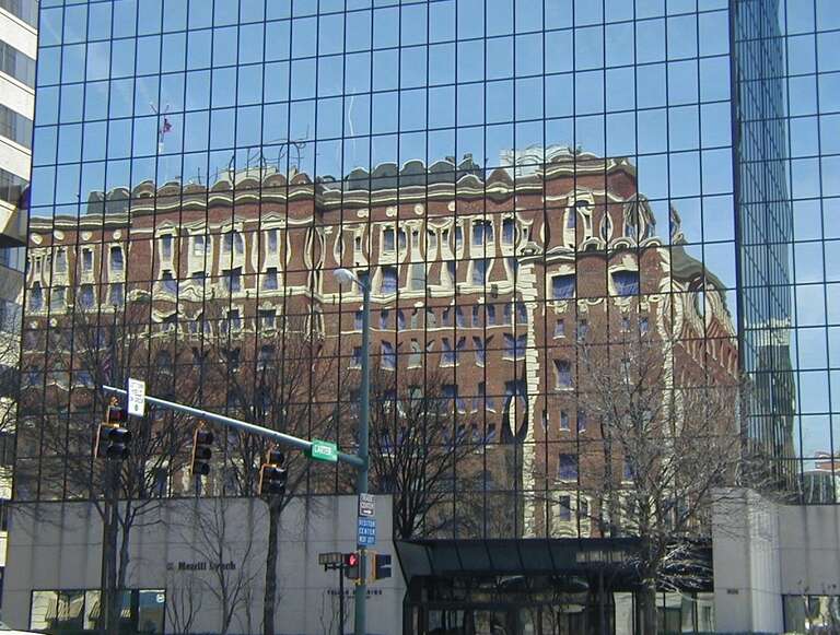 The reflection of the Read House in the Tallan Financial Center across the street.  Chattanooga, Tn.