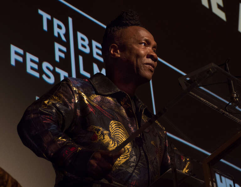 Roger Ross Williams at the Apollo on Tribeca Film Festival's opening night. His movie, Apollo, about the theater, opened the festival.