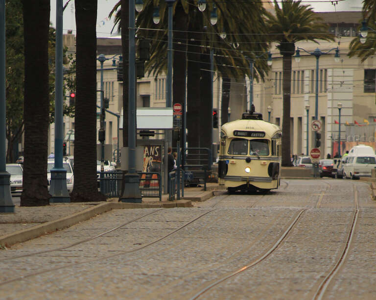 500px provided description: San Francisco's nostalgic street car.  Still going strong after all these years. [#San Francisco ,#Tracks ,#Transportation ,#Streetcar ,#The Embarcadero]