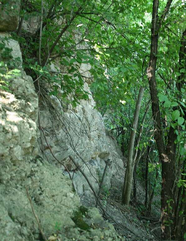 A rock wall, part of the Schoonmaker Reef site, National Historic Landmark, Milwaukee, Wisconsin.