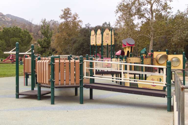 Rocket-themed playground equipment at Shane's Inspiration, Griffith Park.
