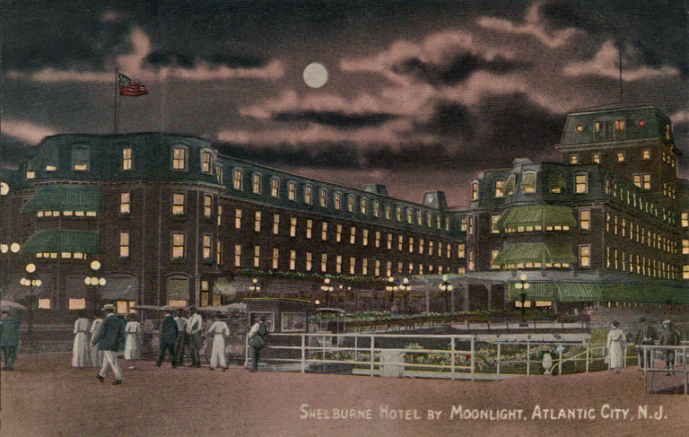 Glossy photochrome postcard of the Shelburne Hotel, Atlantic City, with divided back, published by The Post Card Distributing Co.