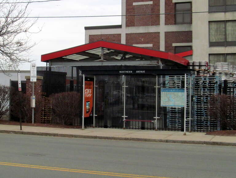 MBTA Silver Line shelter on the inbound side at the 306 Northern Avenue stop in March 2016