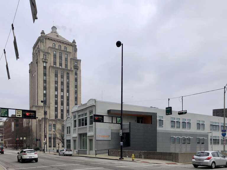 Built in 1931, the Art-Deco style Cincinnati Times-Star Building, designed by Samuel Hannaford and Sons, stands at the corner of Broadway and Reedy Street in Downtown Cincinnati.  Built for the Cincinnati Times-Star, owned by the Taft family, the
