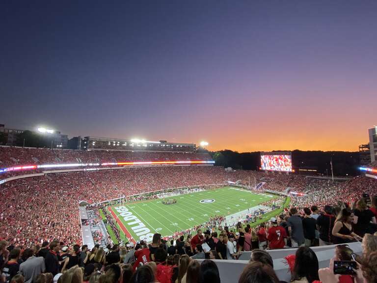 An image from the Dawgs win against Notre Dame, taken at night.