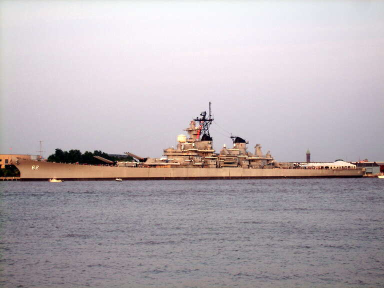 USS New Jersey, Delaware River. Iowa class battleship launched in December 1942,an Iowa-class battleship,. During World War II, New Jersey shelled targets on Guam and Okinawa, and screened aircraft carriers conducting raids in the Marshall Islands.