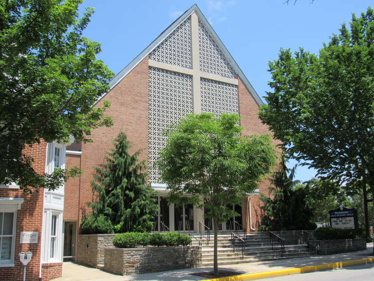 Westminster United Methodist Church in Westminster, Maryland.  The sanctuary was built in 1869 and has a modern facade that was added in the 1960s.