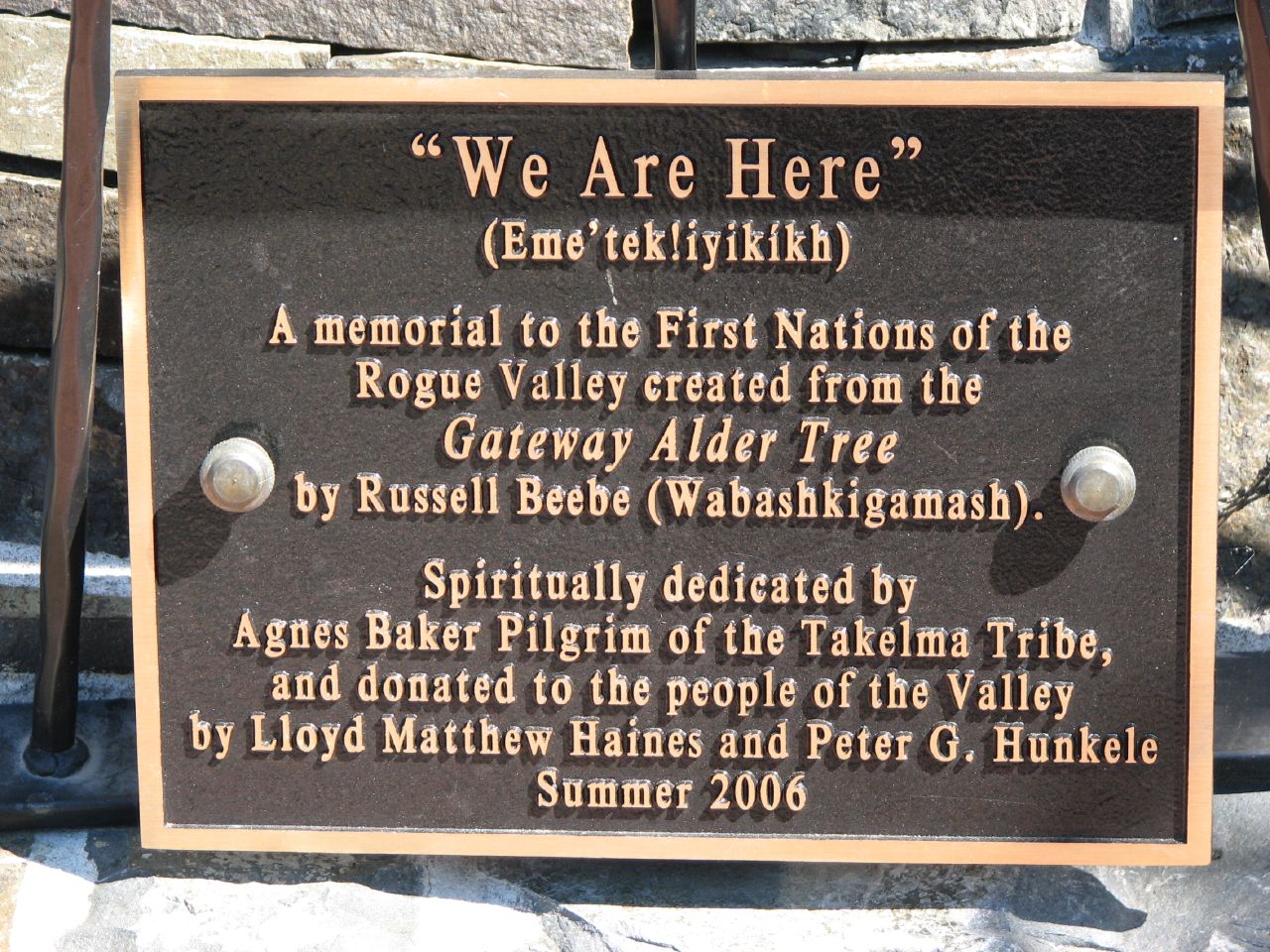 See www.flickr.com/photos/dberry/2860232875/in/photostream/ for the sculpture. Agnes Baker Pilgrim (tribal elder and oldest female member of the Rogue River Indians) was one of the main speakers at the Earthdance festival where I made one of my last