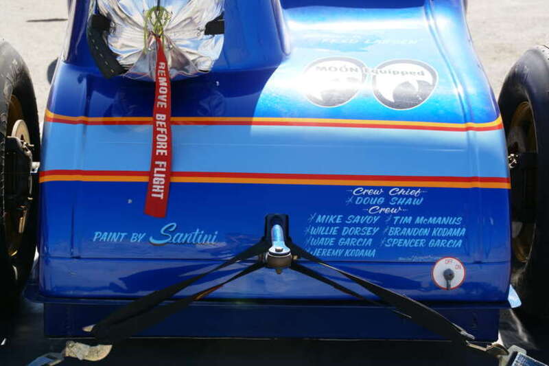 Racing car prepared for the Bonneville Salt Flats speeding track in Wendover, Utah, USA