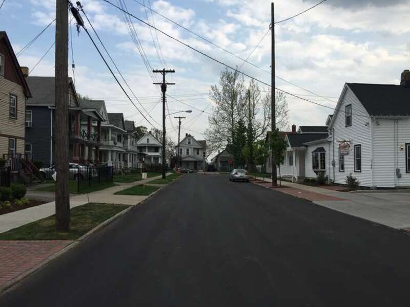 View south along West 11th Street from in front of A Christmas Story House in Cleveland, Ohio