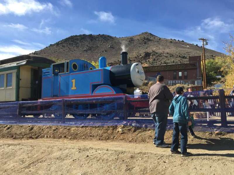A life-size replica of Thomas the Tank Engine on the Virginia and Truckee Railroad in Virginia City, Nevada