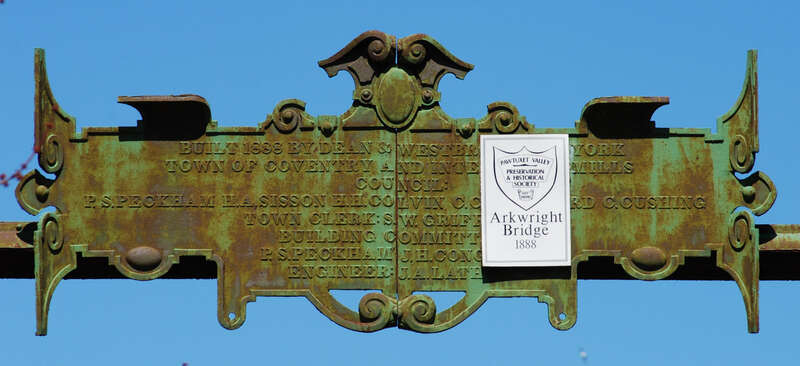 Sign on historic Arkwright Bridge, Cranston, Rhode Island (near the Coventry town line).