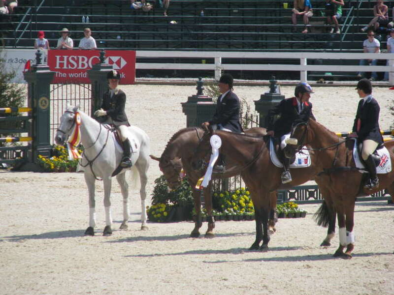Rolex Kentucky Three Day Event (CCI 4*) 2009, presentation ceremony - riders and horses from the second to the fifth place in final ranking: Bettina Hoy with Ringwood Cockatoo (Irish Sport Horse[1]), Buck Davidson with My Boy Bobby (Irish Sport