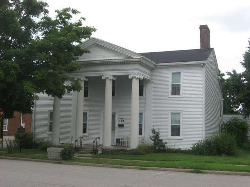 Front of Cardwellton, located at 103 E. Broadway in Harrodsburg, Kentucky, United States.  Built in 1785, it is listed on the National Register of Historic Places.