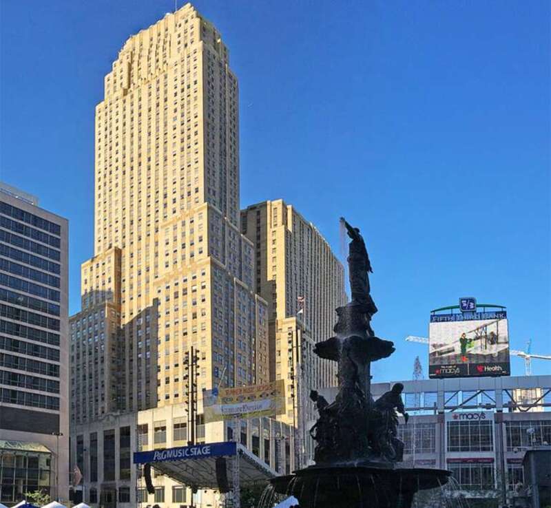 Panorama view of Carew Tower from Fountain Square looking southwest