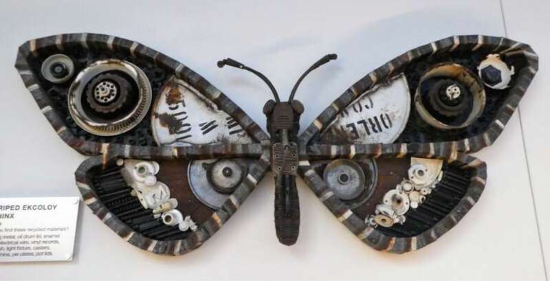 COSI, the Center of Science and Industry, is a science museum in downtown Columbus, OH.
I have visited the museum many times with my Ohio grandchildren.  I enjoy the visits very much.
These are butterflies made of recycled material.  They are created