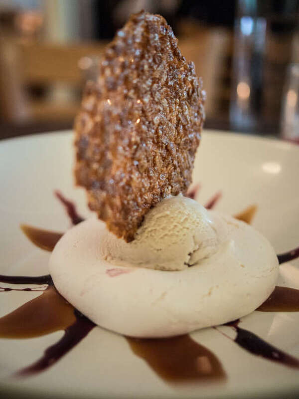 Meringue Nest, Caramel Ice Cream, Tuile