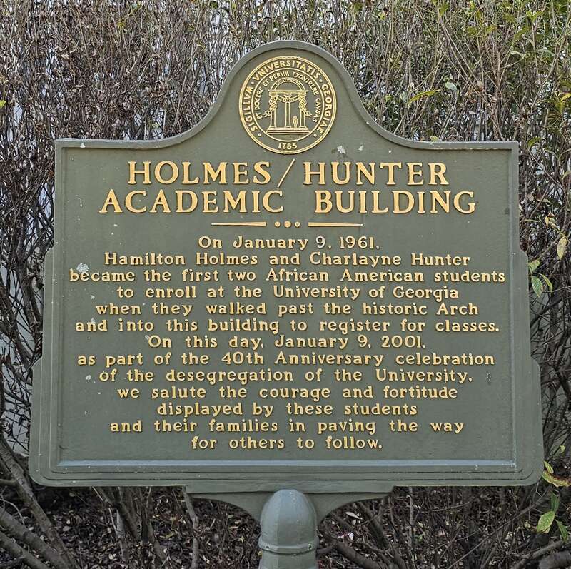 Historical marker for the Holmes/Hunter Academic Building at the University of Georgia in Athens, Georgia