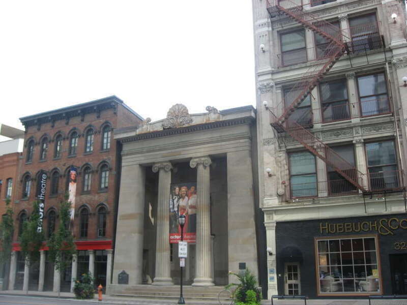 Buildings on the southern side of the 300 block of W. Main Street (U.S. Route 31) in Louisville, Kentucky, United States.  In the center is the Old Bank of Louisville, a National Historic Landmark built in 1837.  These buildings are part of the Main