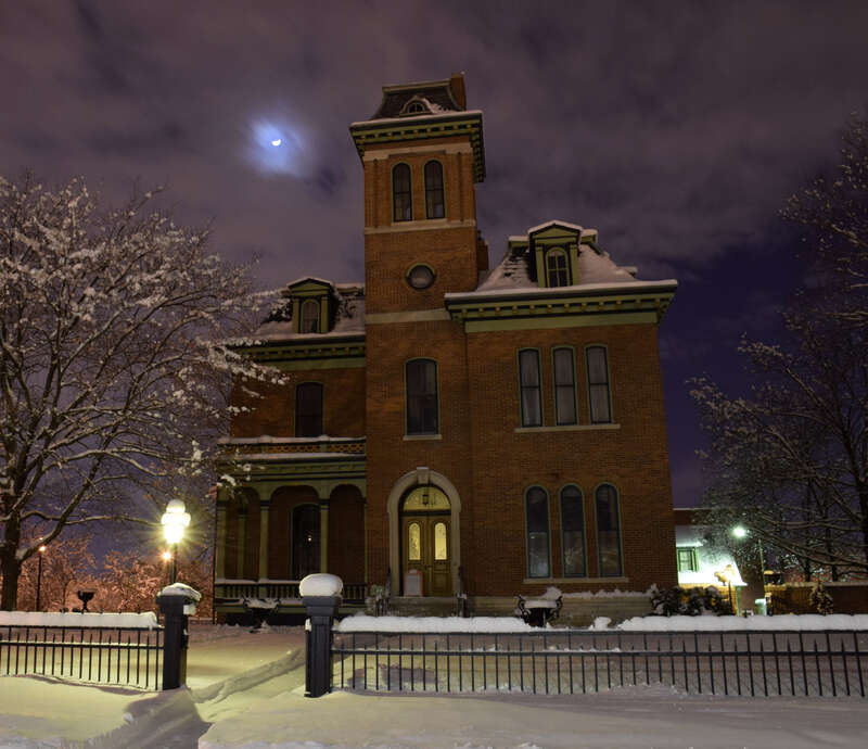 Morris-Butler House photo after heavy snow on a cold and quiet night.