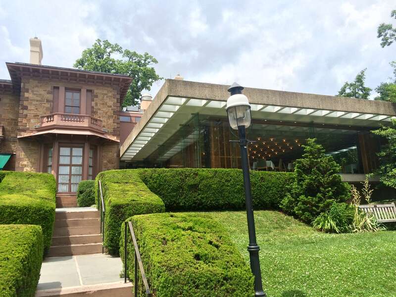Prospect House, a National Historic Landmark, is the faculty dining club of Princeton University.  The modern addition, which serves as the dining room, is visible.